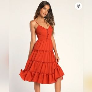 NWT Lulu's Tier Loveliness Rust Orange Tiered Midi Dress